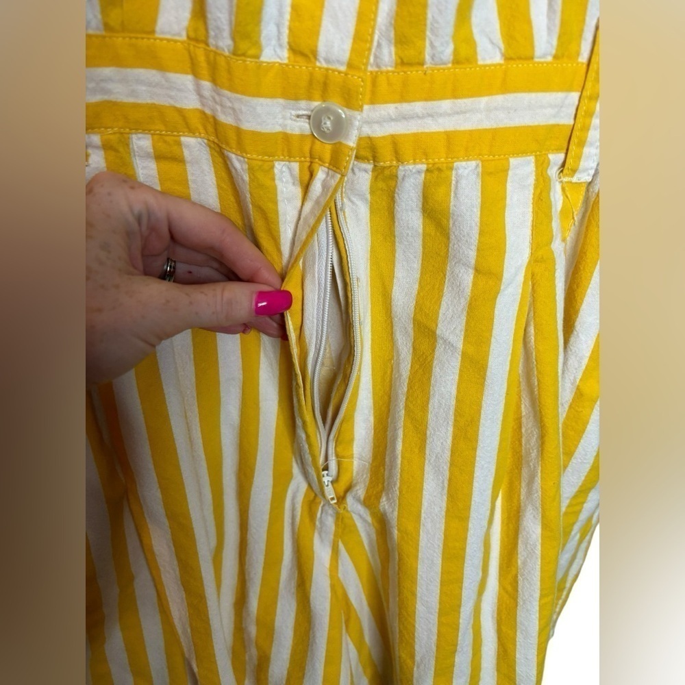 Sleeveless Yellow & White Striped Button-Front Romper - Picture 6 of 12